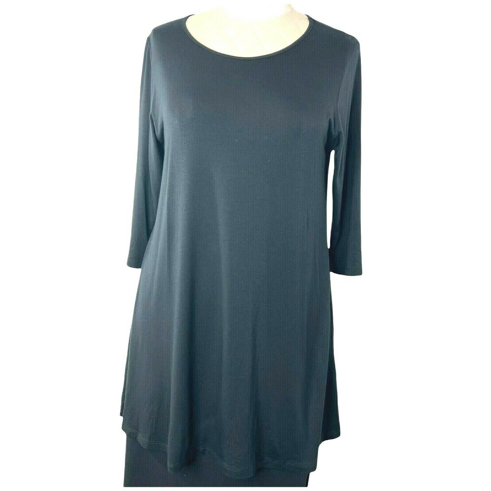 Comfy USA Black A-Line Tunic Shirt 3/4‎ Sleeve Flowy Top Size Large